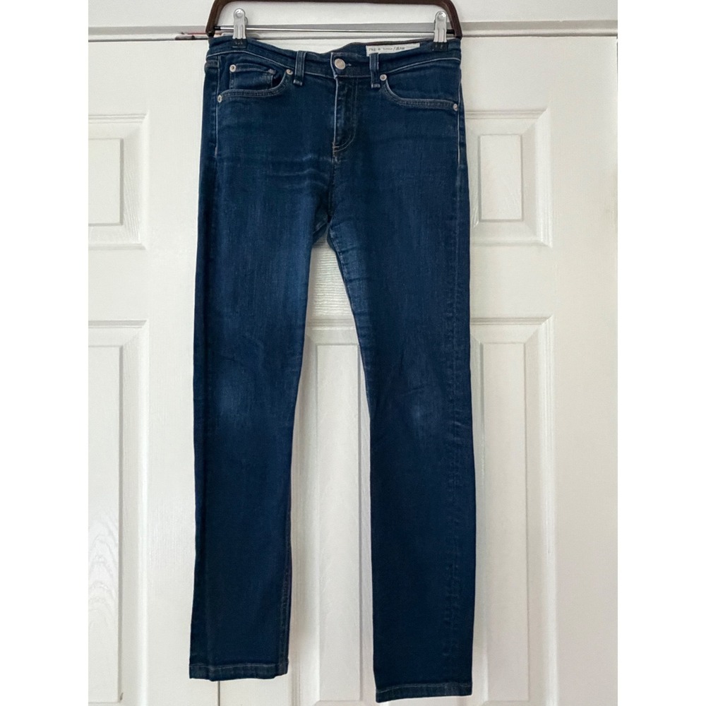 Rag & Bone High Rise Skinny Jeans Dark Indigo Blue Denim Made in USA Size 28